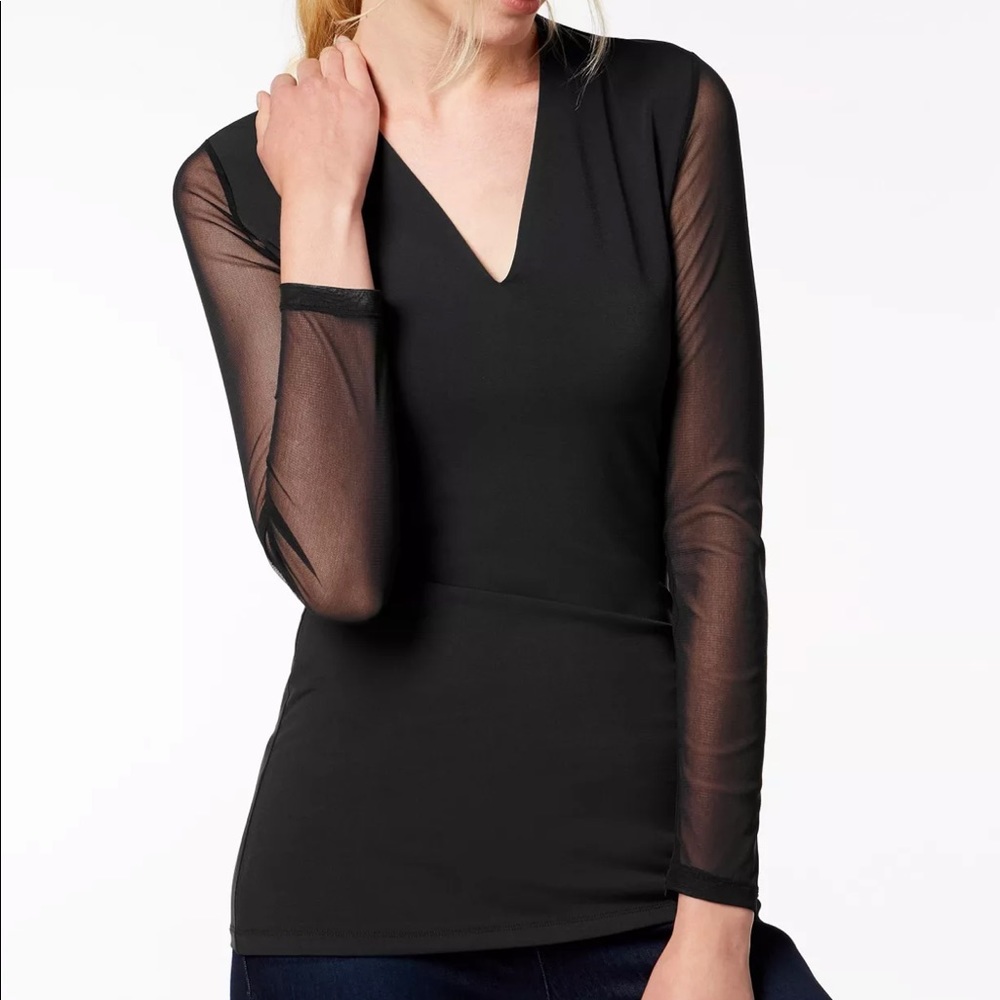 Black V-Neck Top with Illusion Sleeves